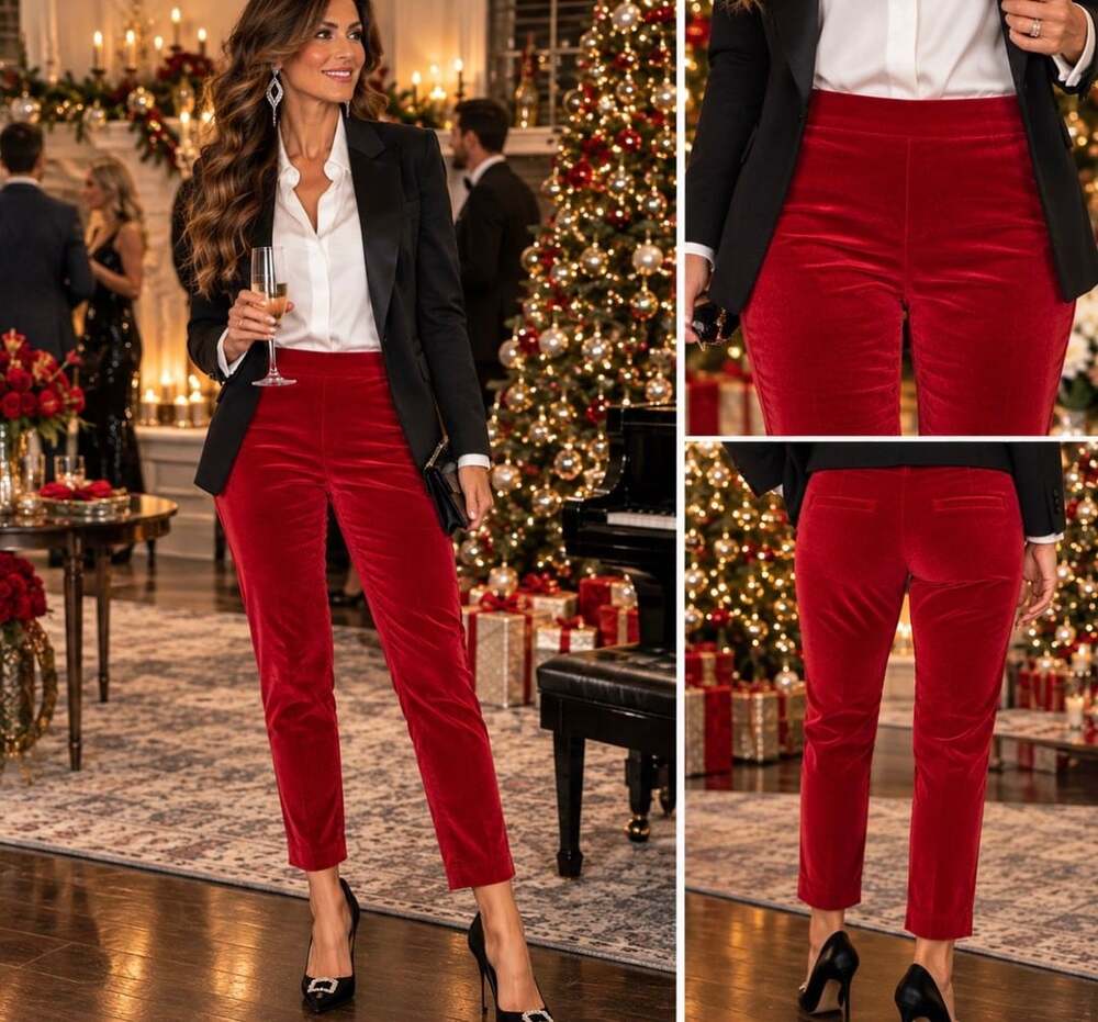 Talbots Women’s Size 16 Red Velvet Slim Ankle Pants Stretch Holiday Christmas